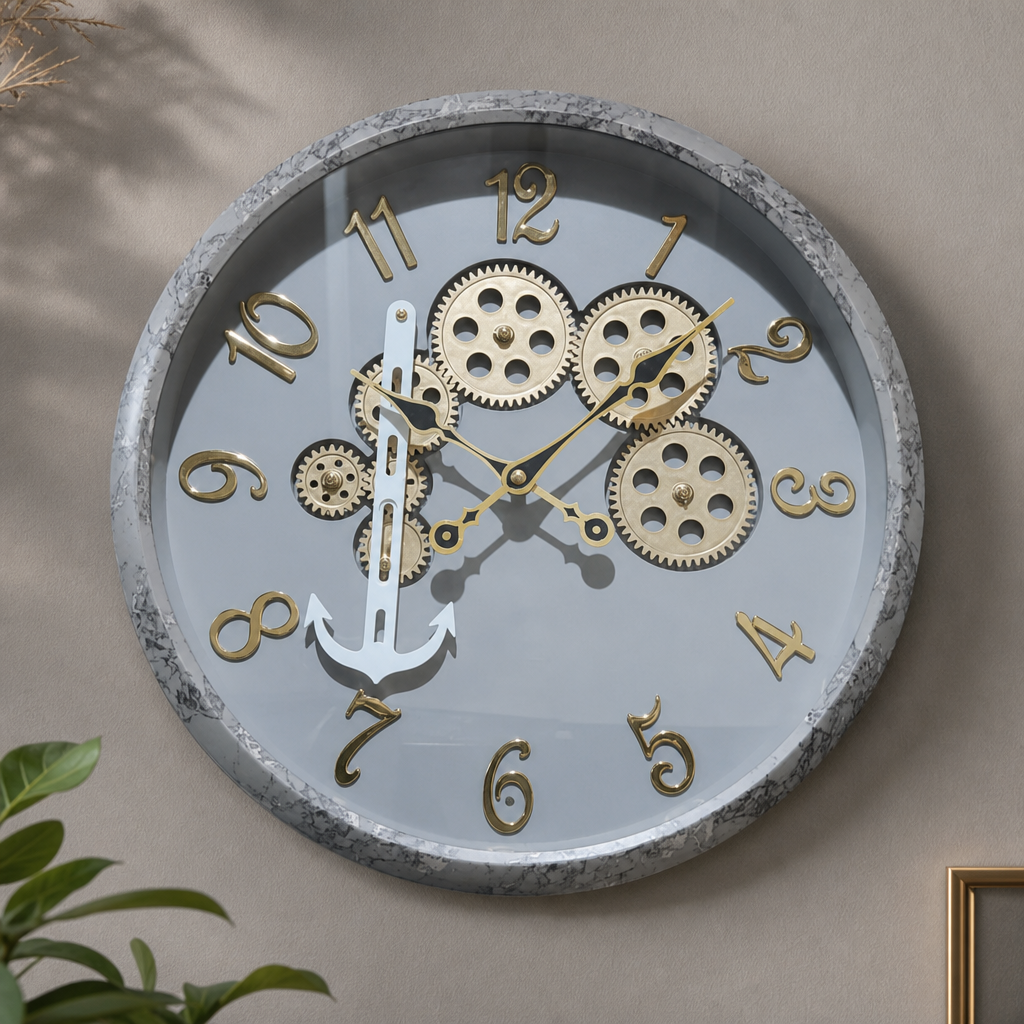 Milan h155-LightGray Decorative Gears & Anchor Wall Clock - Decor 3