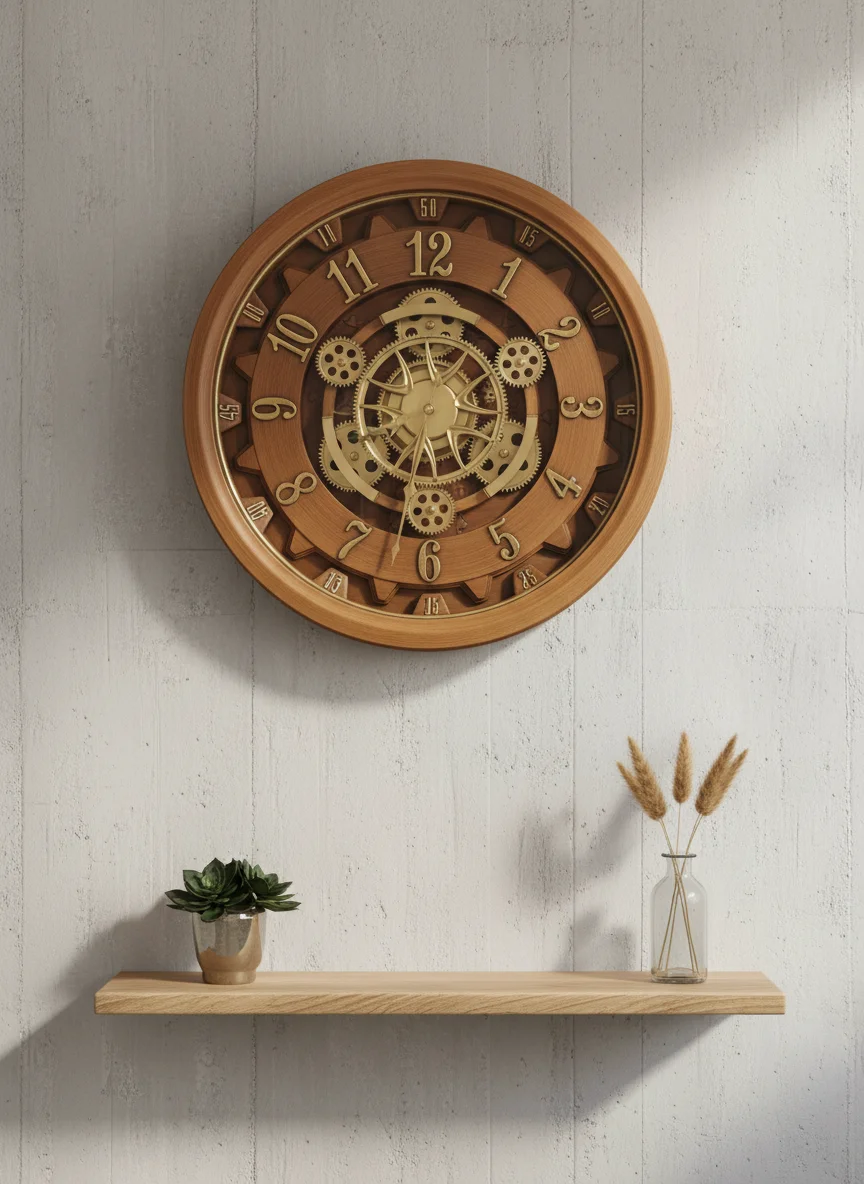 Milan H55 Gear Wall Clock: Rustic Charm