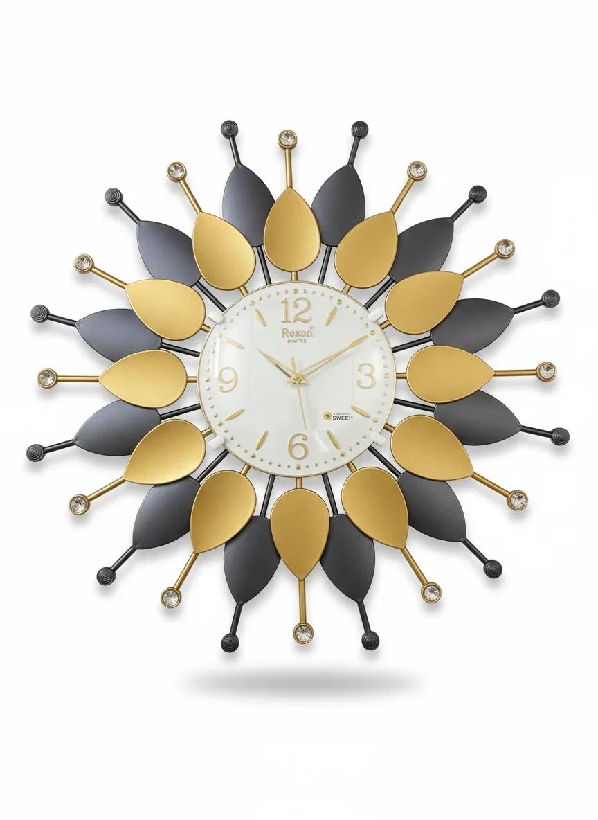 Gold & Gray Metal Wall Clock