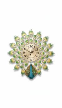 Regal Peacock Wall Clock - Gold & Green Gemstone Accent - The clock Factory - Wall Clock 18 inch - Peacock clock,  Decorative wall clock,  Gemstone accents - Image 6