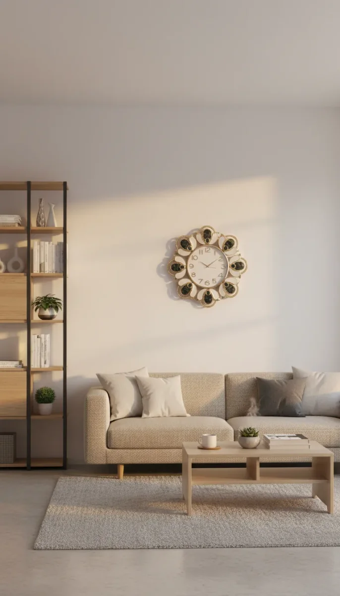 Elegant Gold & White Floral Design Wall Clock - Decor 1