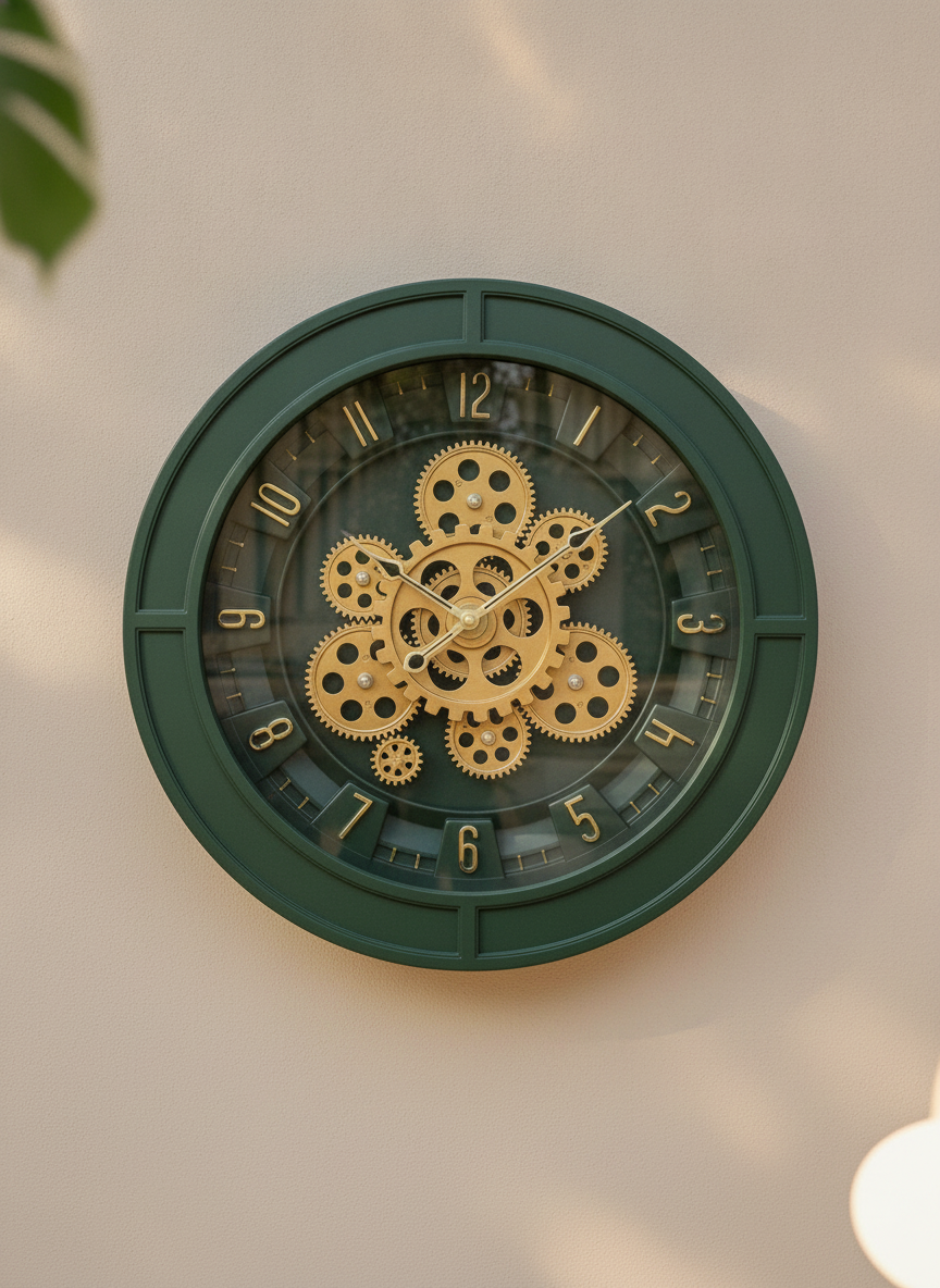 Elegant Gear 10 Honeywood & Gold Accents Decorative Wall Clock - Decor 8