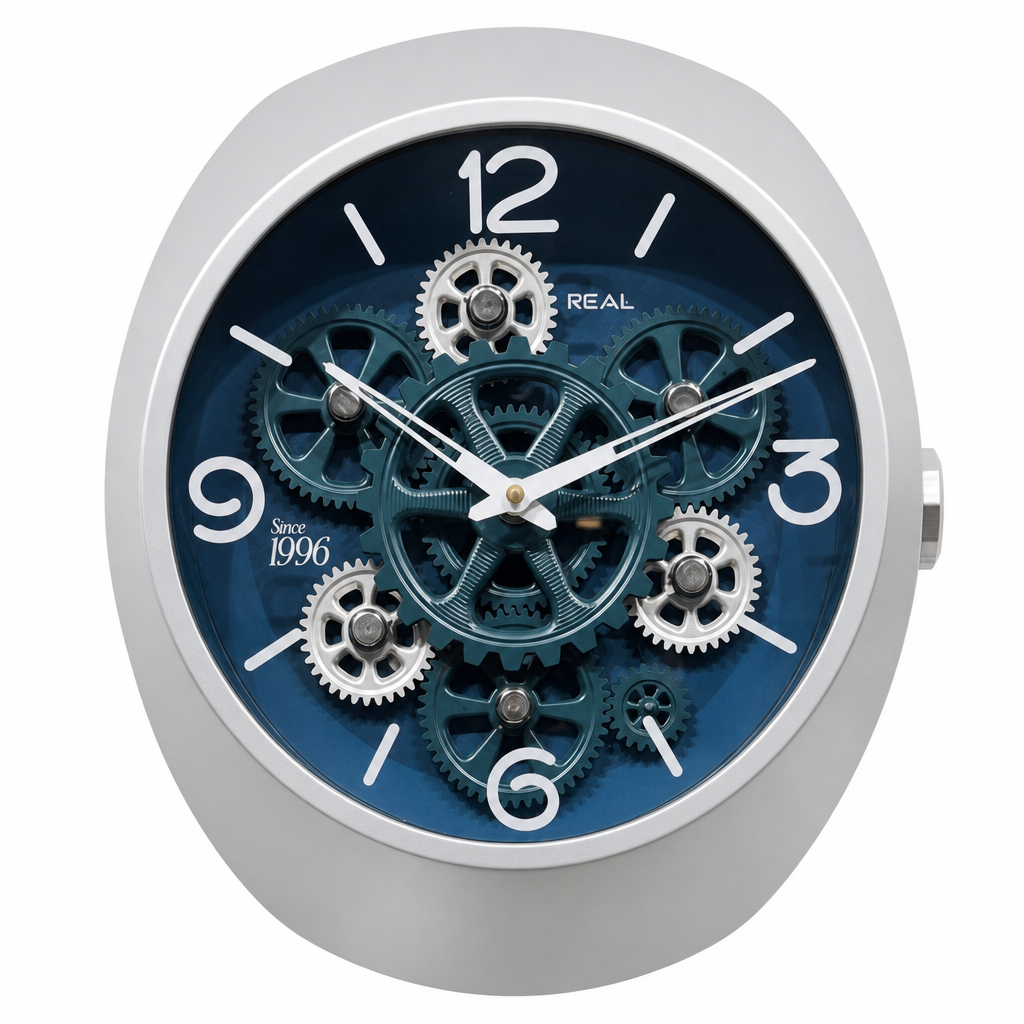Real rg06-Silver Exposed Gear Wall Clock