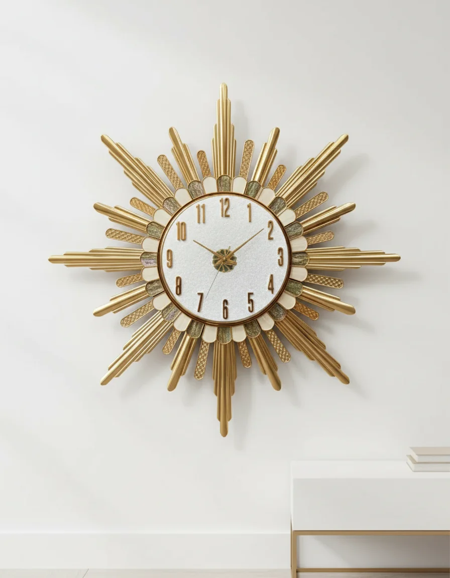 Luxurious Gold Sunburst Wall Clock - Elegant Decor