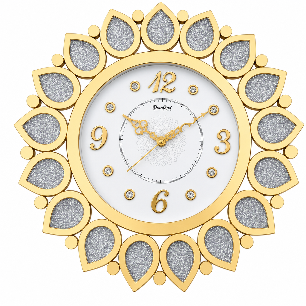 Diamond 2111 Golden Silver Glitter Decorative Wall Clock