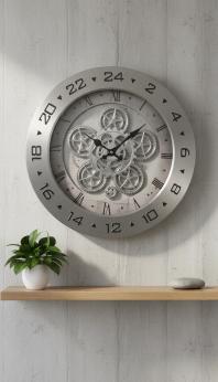 Gear Wall Clock - Silver Brushed Metal - The clock Factory - Wall Clock 16 inch - Wall Clock, Gear Clock, Metal Clock - Image 7