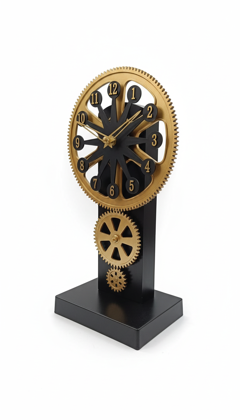 Milan Steampunk Gear Design Analog Table Clock, Gold & Black - Milan - Table Clocks - ["Steampunk", "Office Decor", "Analog Display" - Image 2