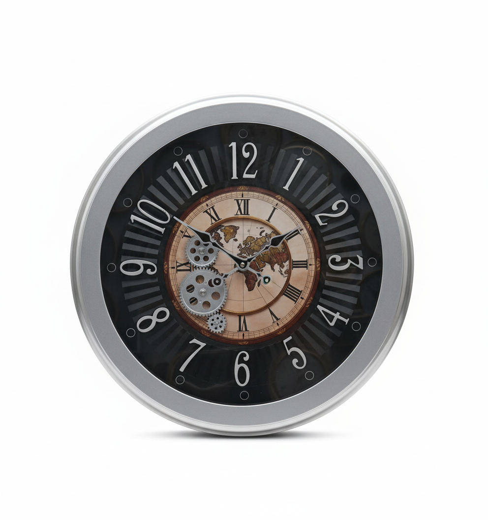 The clock Factory tcfworldmapgear Vintage Industrial World Map Gear Wall Clock - The clock Factory tcfworldmapgear - Wall Clock 