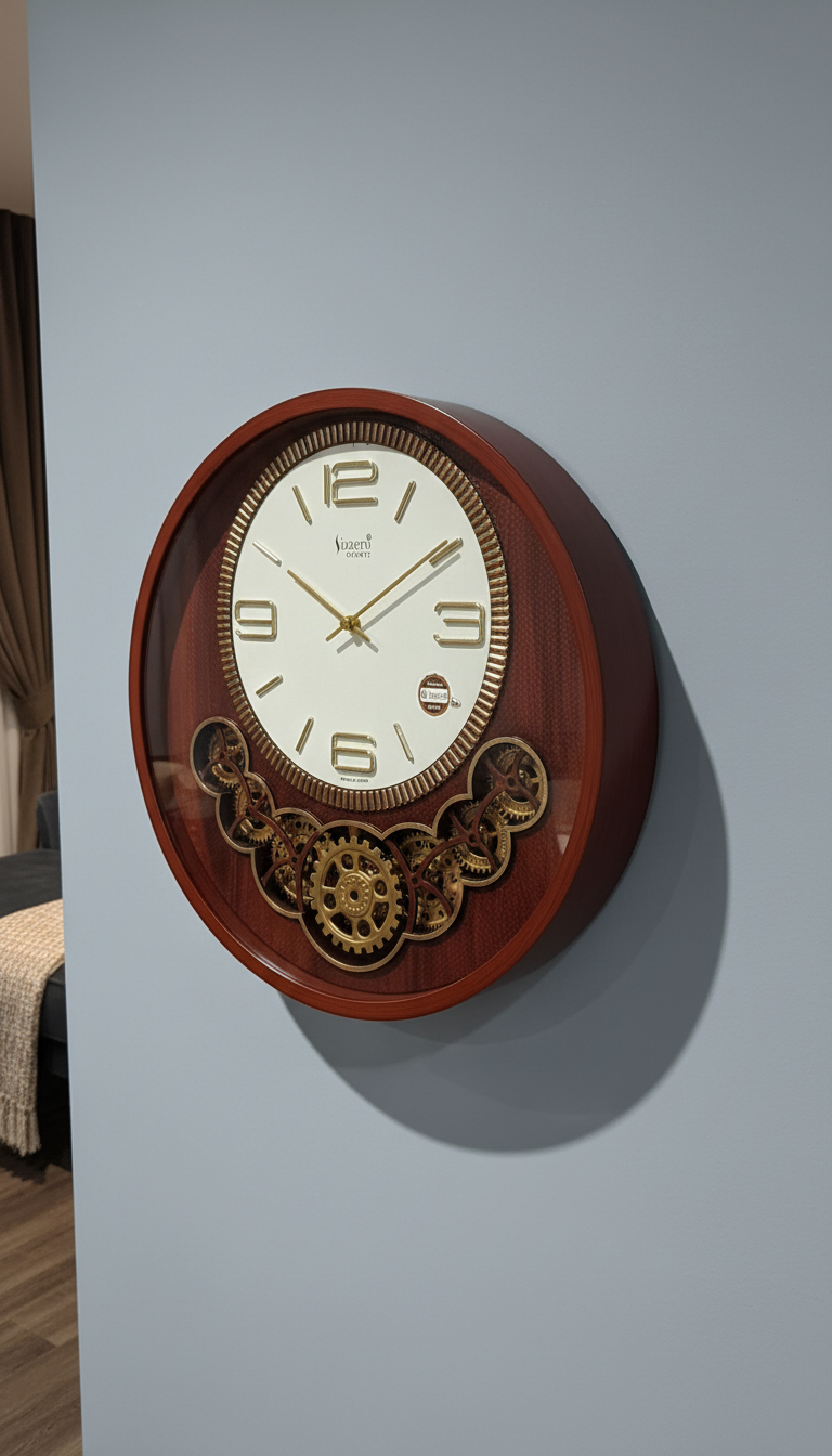 Sizzero 1811 Oval Gold & Green Decorative Wall Clock with Visible Gears, Quartz Movement - Decor 4