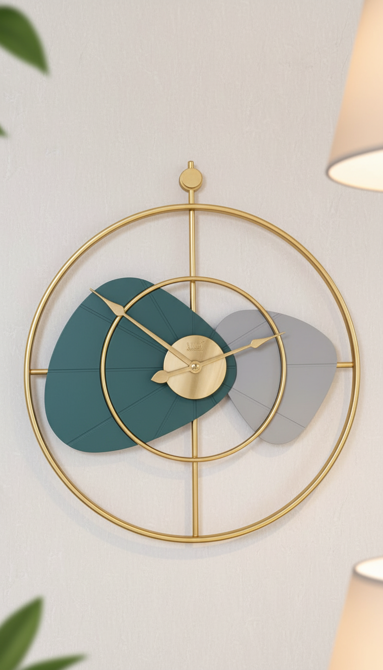 Solar SQ-60 Modern Abstract Gold Metallic Wall Clock with Blue & Pink Accents - Decor 6