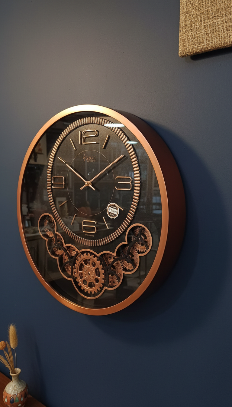 Sizzero 1811 Oval Gold & Green Decorative Wall Clock with Visible Gears, Quartz Movement - Decor 10