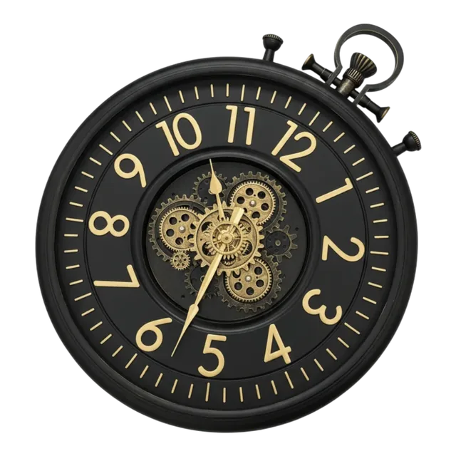 Steampunk Gear Wall Clock - Black & Gold