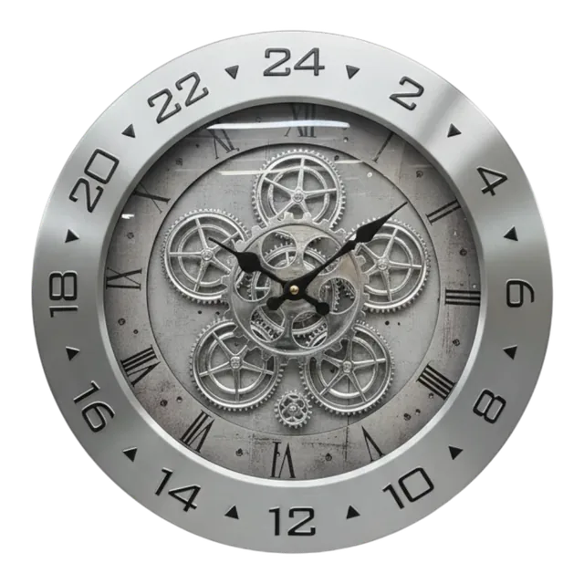 Gear Wall Clock - Silver Brushed Metal - The clock Factory