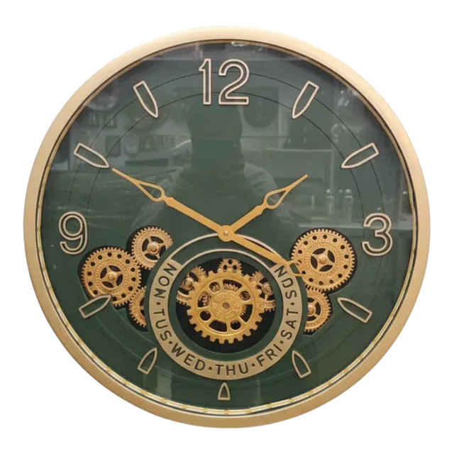 Sizzero 1810 Industrial Chic Gold & Green Gear Wall Clock by