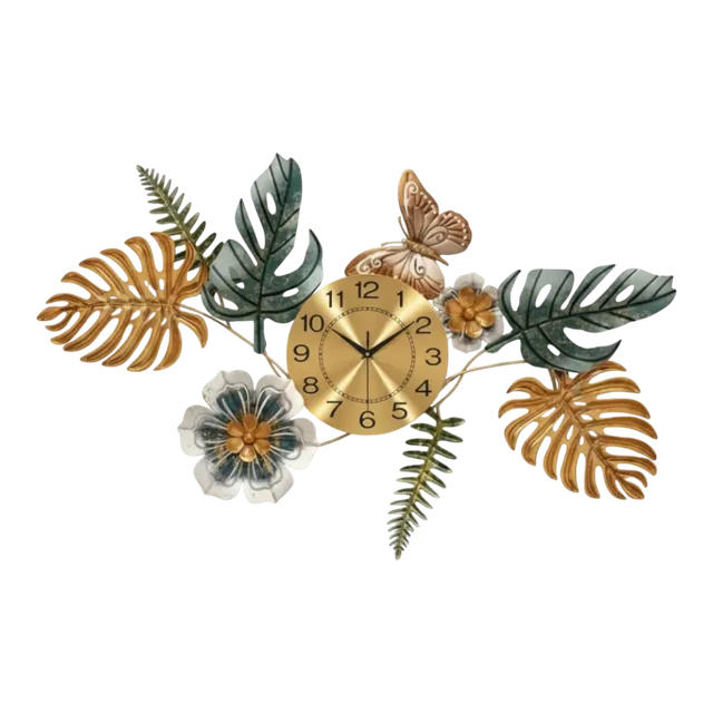 Tropical Gold Leaf & Butterfly Wall Art Clock - The clock Factory