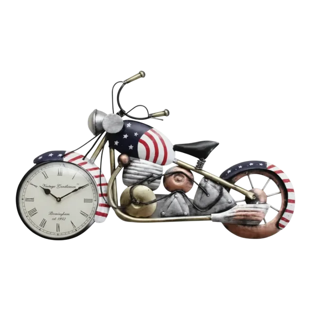 Vintage American Motorcycle Wall Clock - Patriotic Decor - The clock Factory
