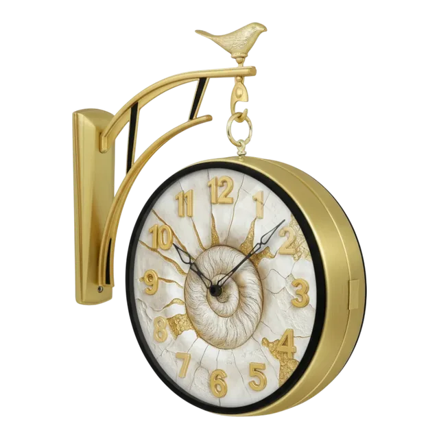 The clock Factory Gold Double Sided 12-Inch Wall Clock with Bird & Nautilus Dial - The clock Factory