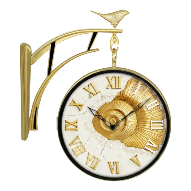 The clock Factory s7texture Antique Gold Double Sided Wall Clock with Vintage Fossil Texture - The clock Factory