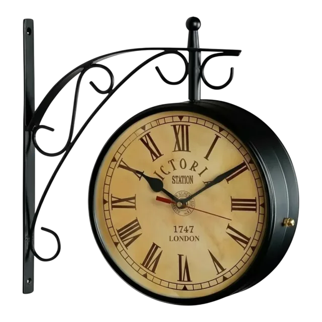 The Clock Factory VictoriaStationClock Double-Sided Vintage Wrought Iron Wall Clock - The clock Factory