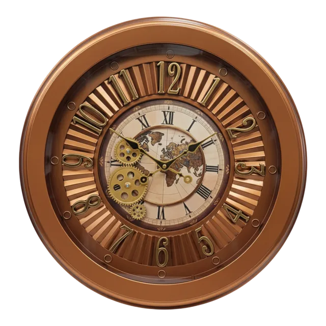 The Clock Factory World Map Gear Wall Clock - Vintage Bronze with Exposed Gears - The clock Factory