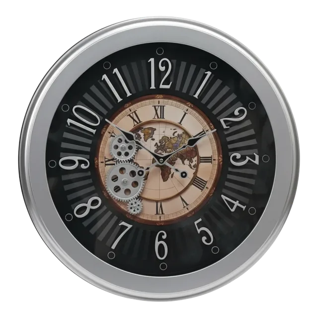 The clock Factory tcfworldmapgear Vintage Industrial World Map Gear Wall Clock - The clock Factory