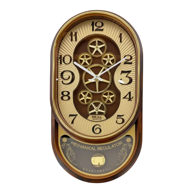 Real RG03 Classic Wood Grain Wall Clock with Visible Gears & Pendulum - Real