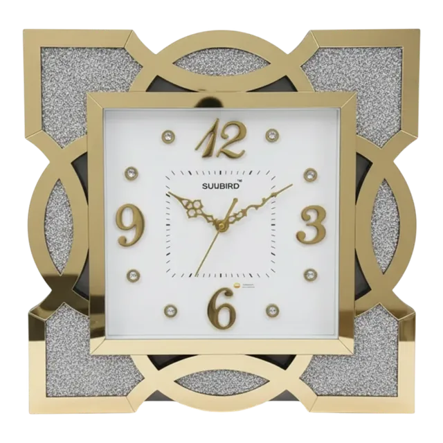 Sunbird 712 Gold Mirrored & Glitter Wall Clock - Modern Decorative Analog Timepiece - Sunbird