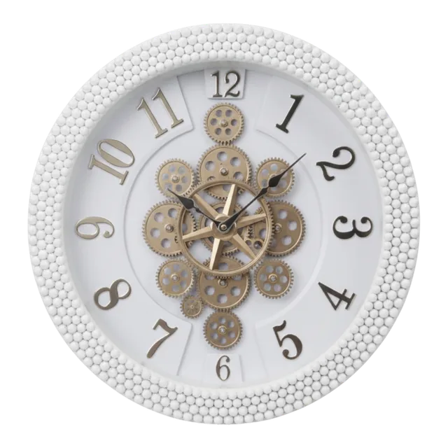 The clock Factory 3551 Ornate White Wall Clock with Visible Gears and Beaded Frame - The clock Factory