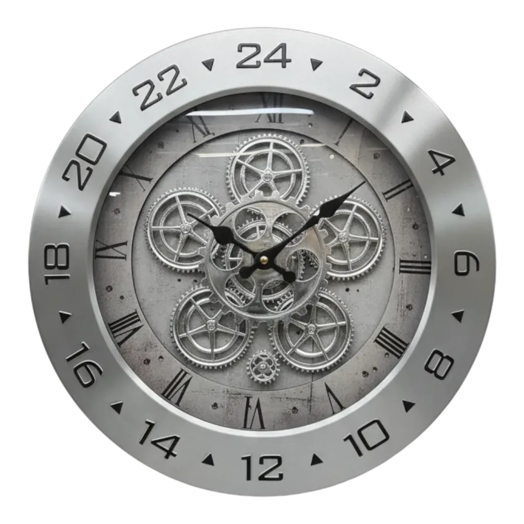 Gear Wall Clock - Silver Brushed Metal
