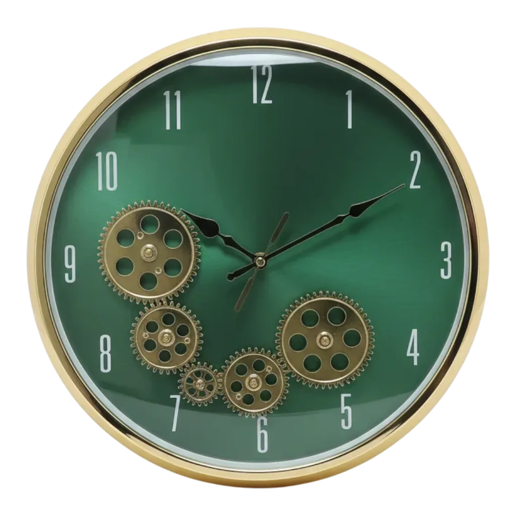 Gold Gear Wall Clock - Green Dial