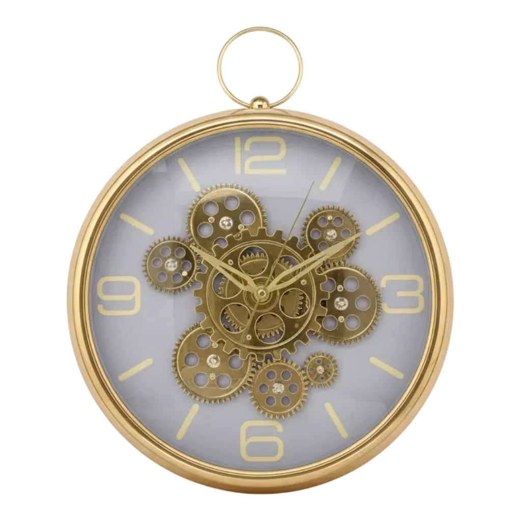 Sleek Golden Wall clock with moving gear 