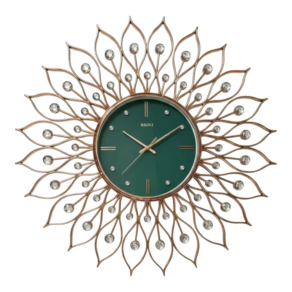 Elegant Crystal Sunburst Wall Clock - Green & Rose Gold