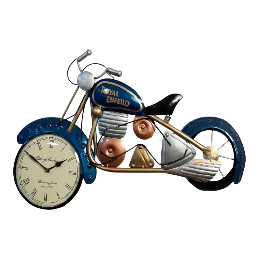 Vintage Motorcycle Wall Clock - Royal Enfield Inspired Metal Art