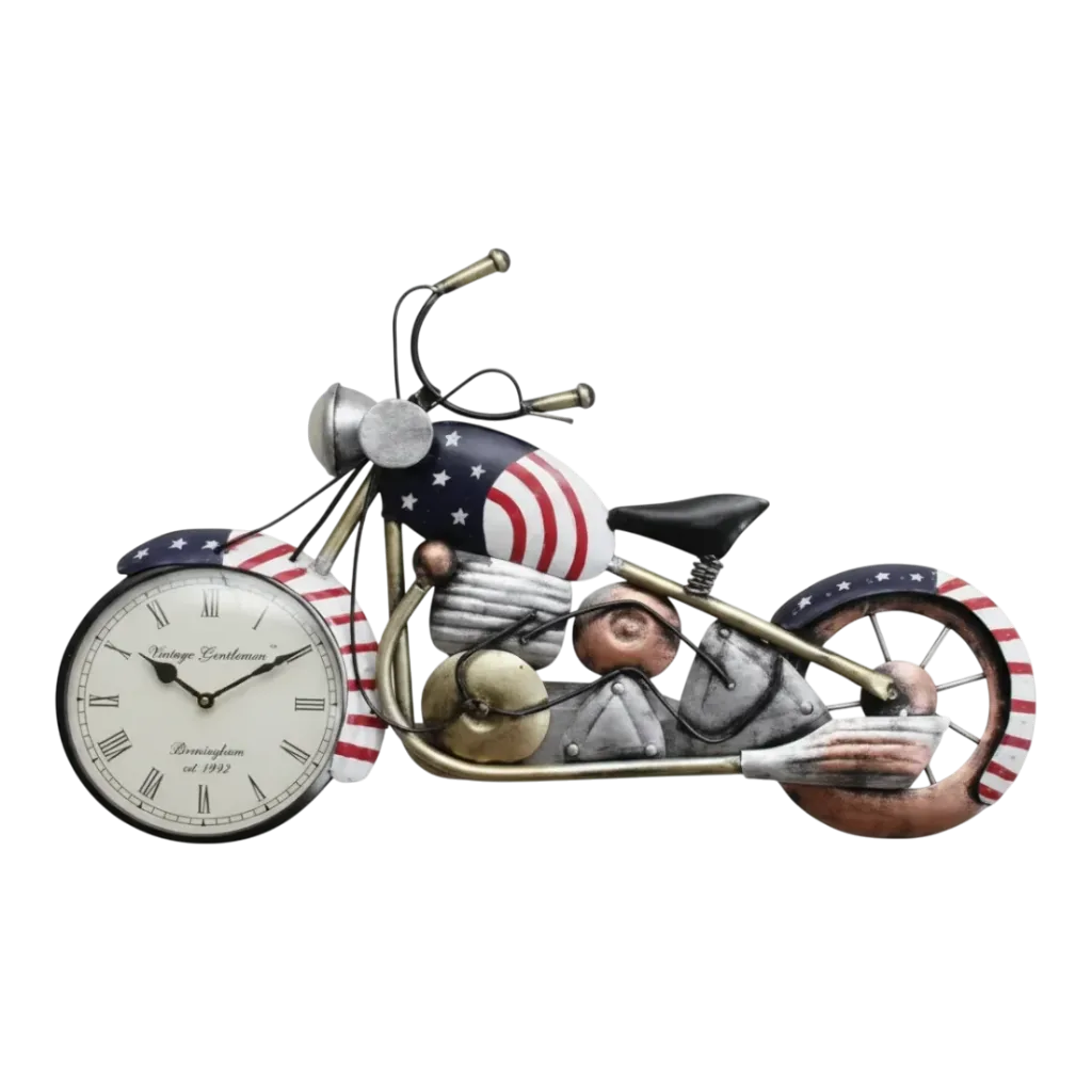 Vintage American Motorcycle Wall Clock - Patriotic Decor