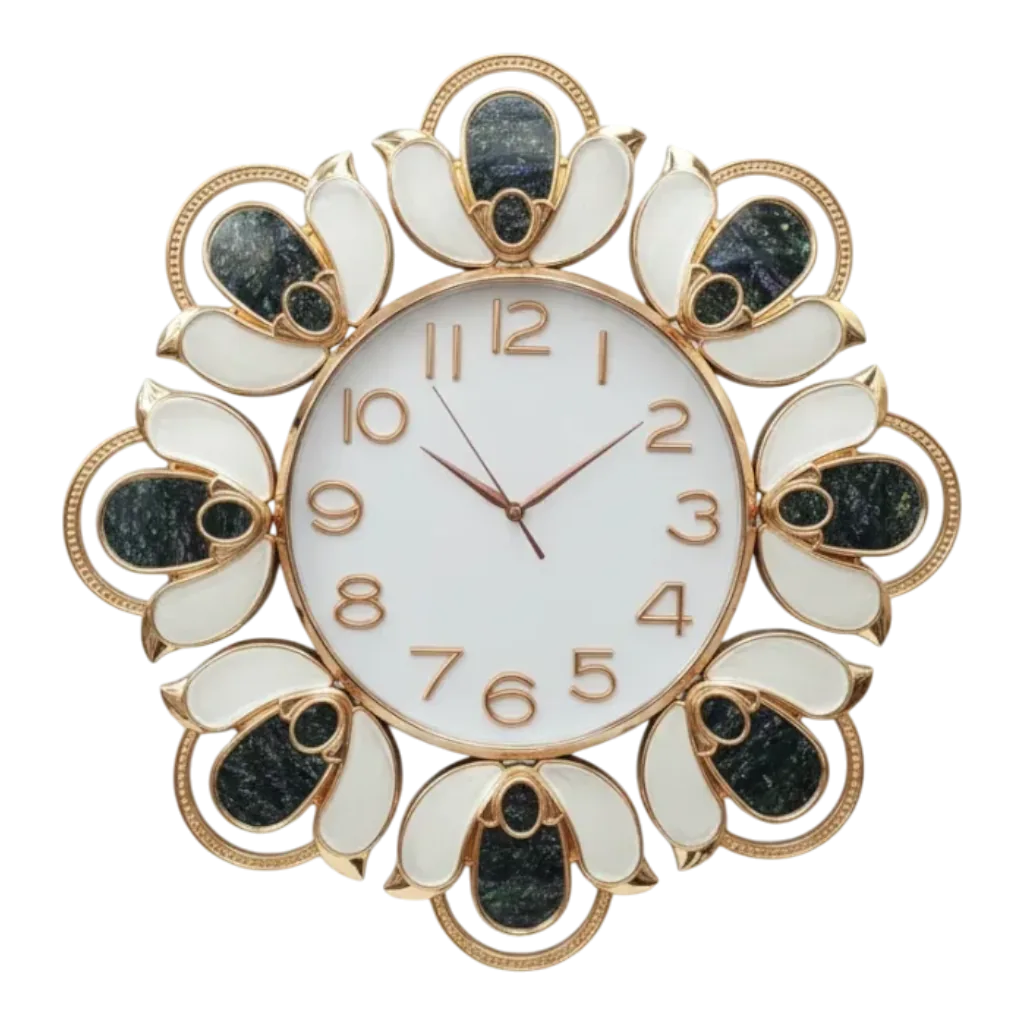 Elegant Gold & White Floral Design Wall Clock