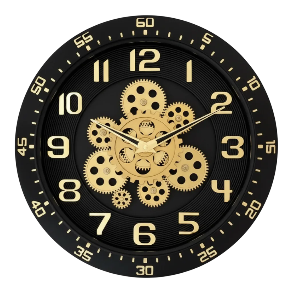 Capital 333 Black & Gold Industrial Gear Decorative Wall Clock