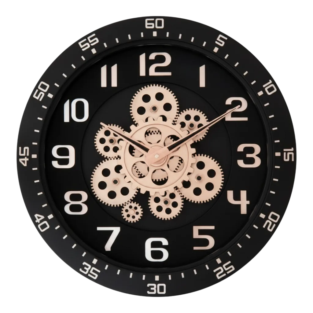 Capital 333 Industrial Style Wall Clock - Black with Decorative Bronze Gears