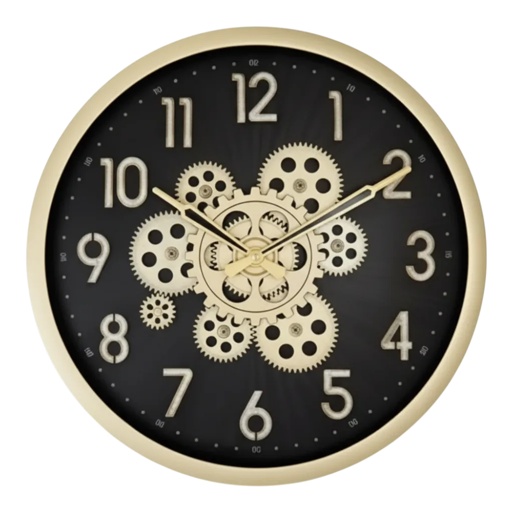 Capital 222 Gold & Black Decorative Wall Clock with Steampunk Gear Design