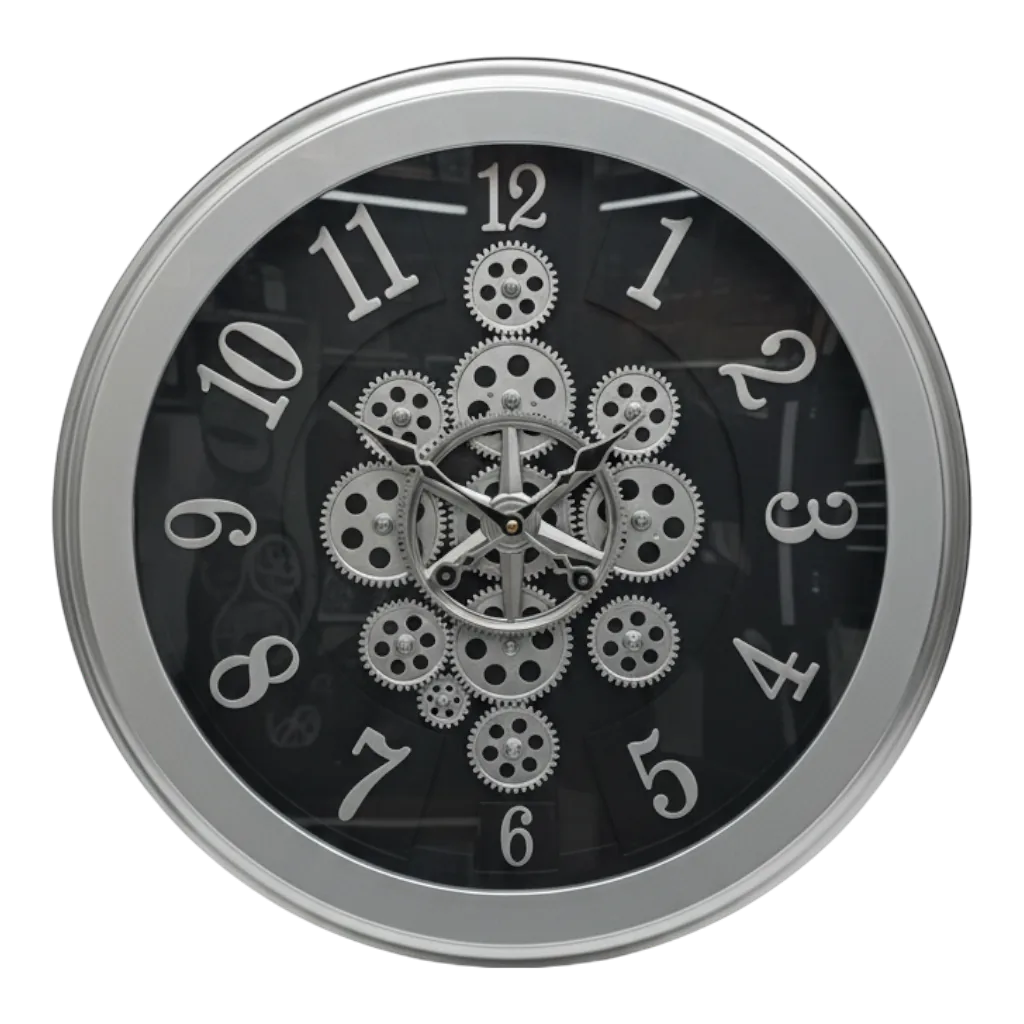 Sapna 3551 Modern Industrial Wall Clock with Exposed Gears, Brushed Silver Frame