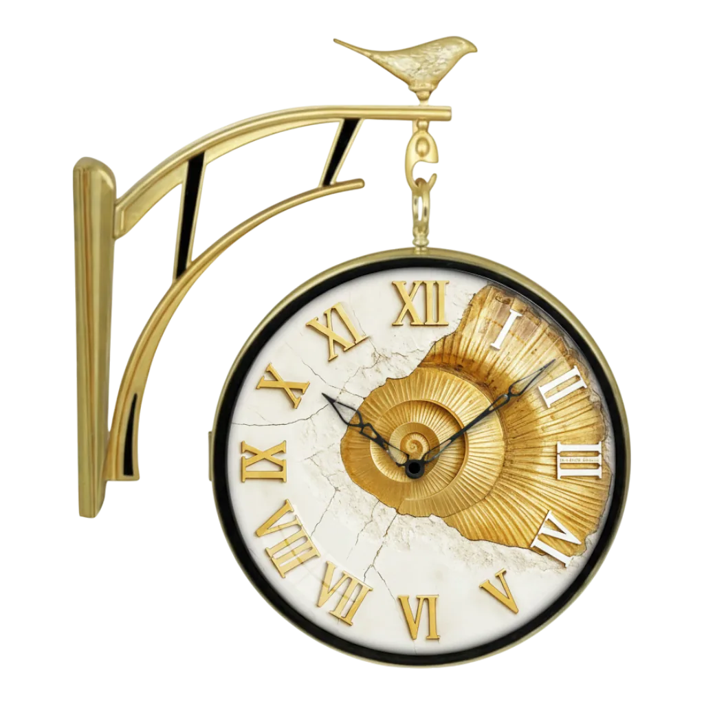 The clock Factory s7texture Antique Gold Double Sided Wall Clock with Vintage Fossil Texture