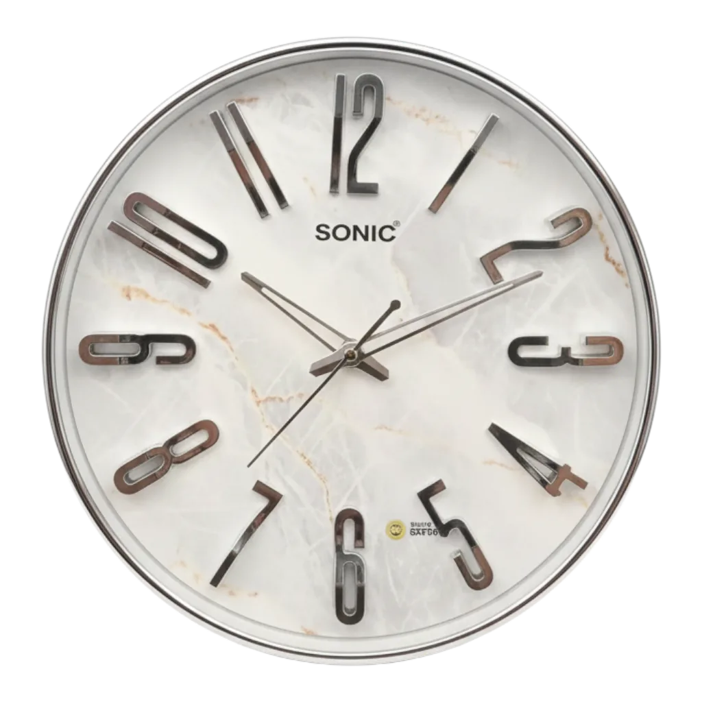 Sonic 1281 Modern Analog Wall Clock with Silent Sweep and Marble Effect Dial