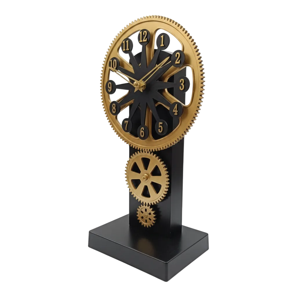 Milan Steampunk Gear Design Analog Table Clock, Gold & Black