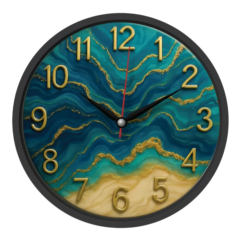 The clock Factory tcf094 Modern Abstract Teal & Gold Wall Clock with 3D Numerals