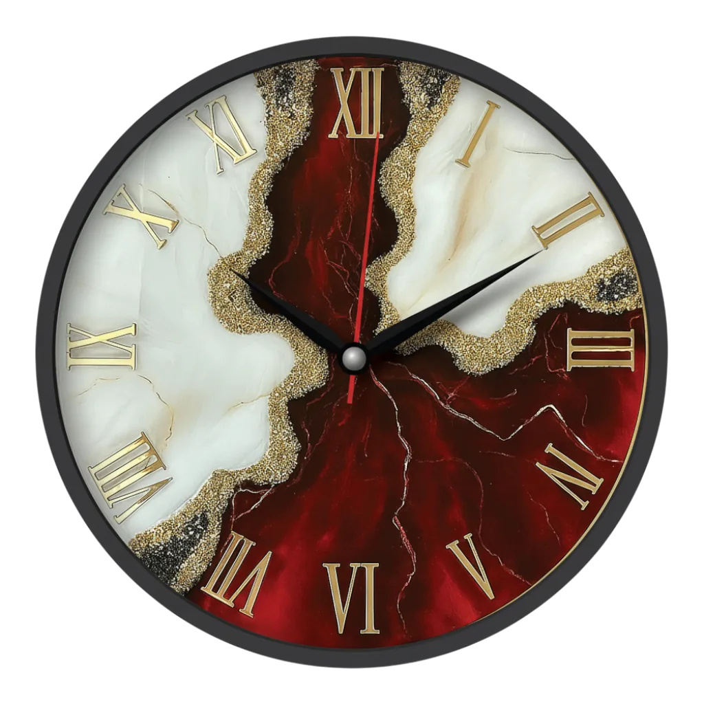 The clock Factory TCF094 Geode Red & White Glitter Wall Clock with Roman Numerals