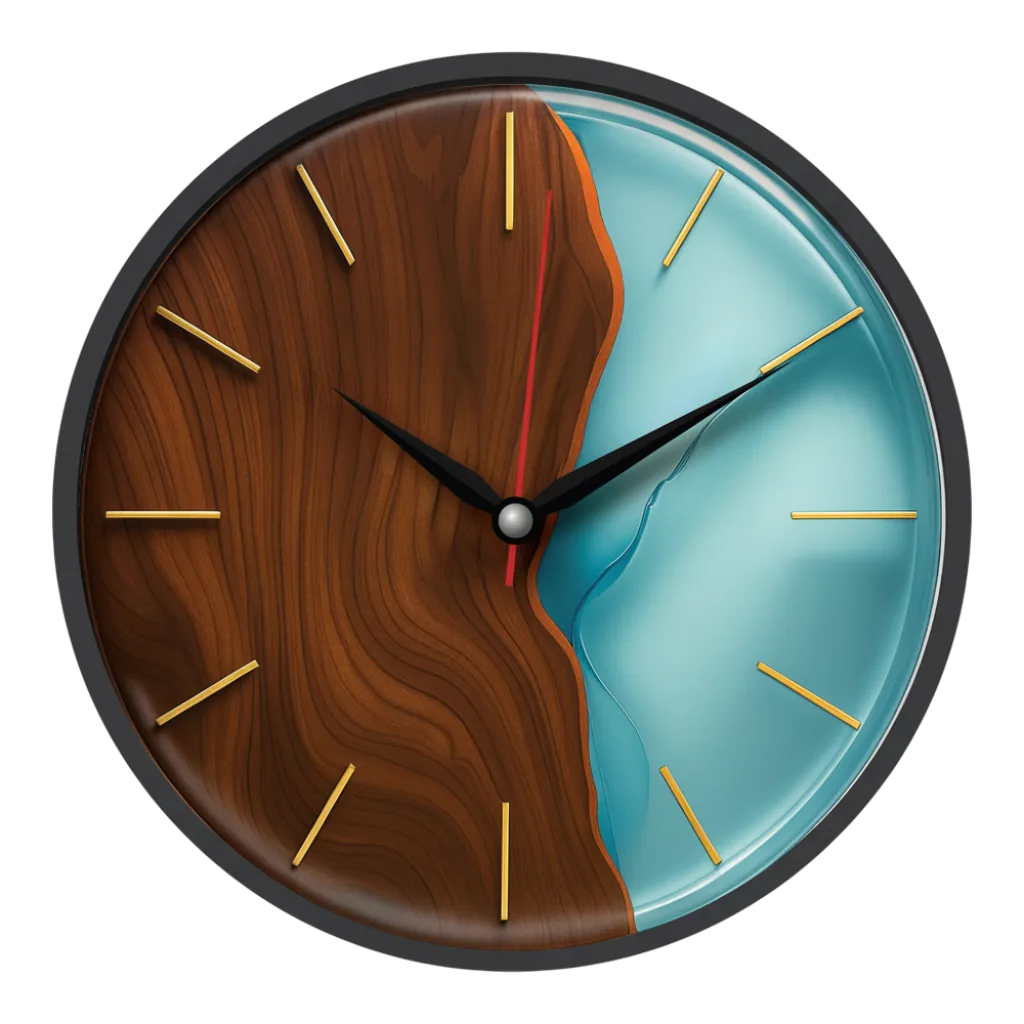 The clock Factory Modern Wood & Aqua Resin River Wall Clock - tcf094