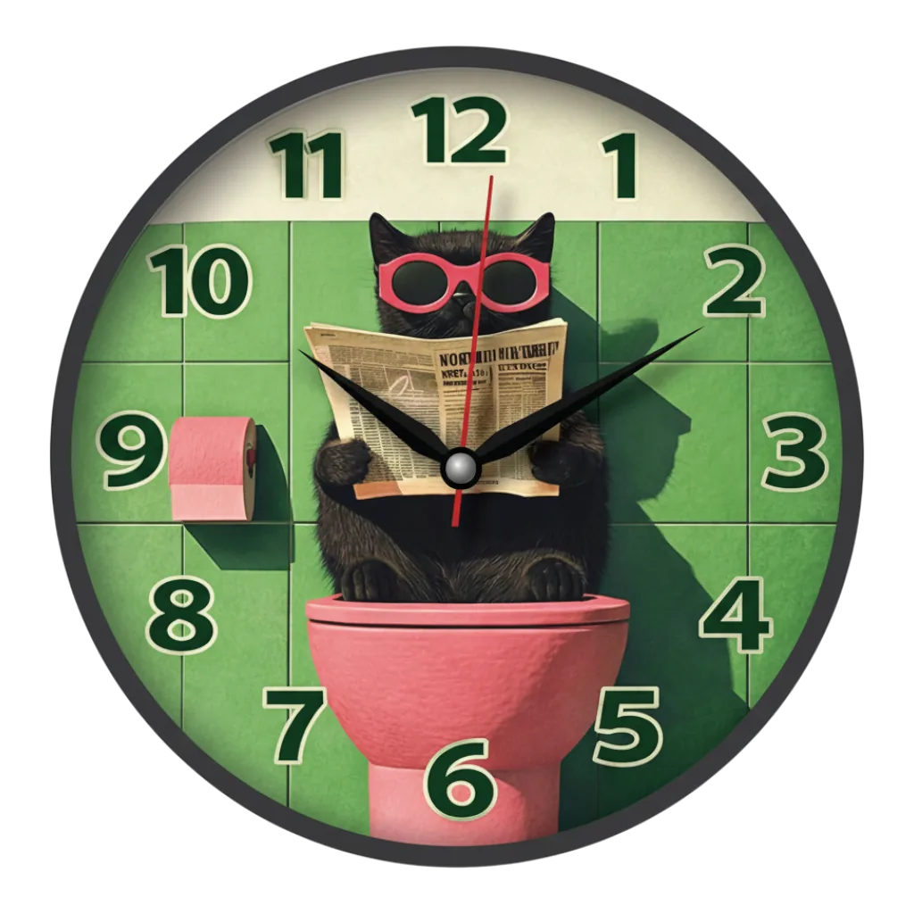 The clock Factory Funny Cat Bathroom Wall Clock - Black Cat on Toilet with Sunglasses, tcfbath