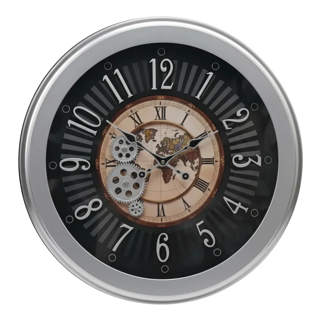 The clock Factory tcfworldmapgear Vintage Industrial World Map Gear Wall Clock
