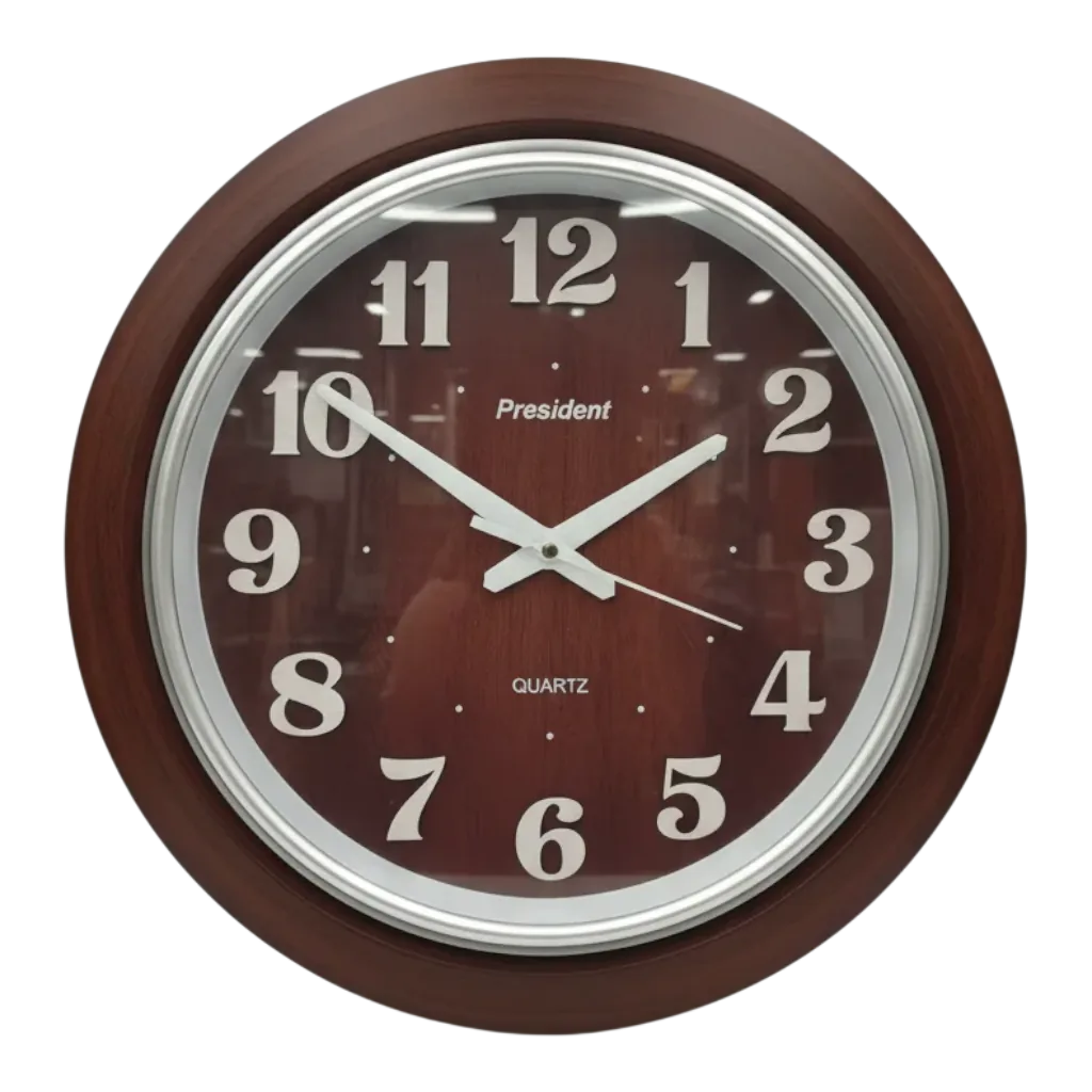 President OfficeClock Classic Analog Wall Clock with Wood Grain Frame