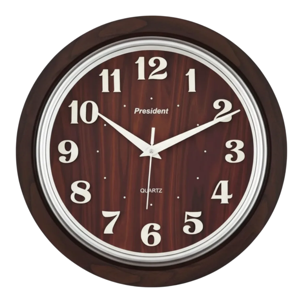 President OfficeClock Dark Brown Wood Grain Analog Wall Clock