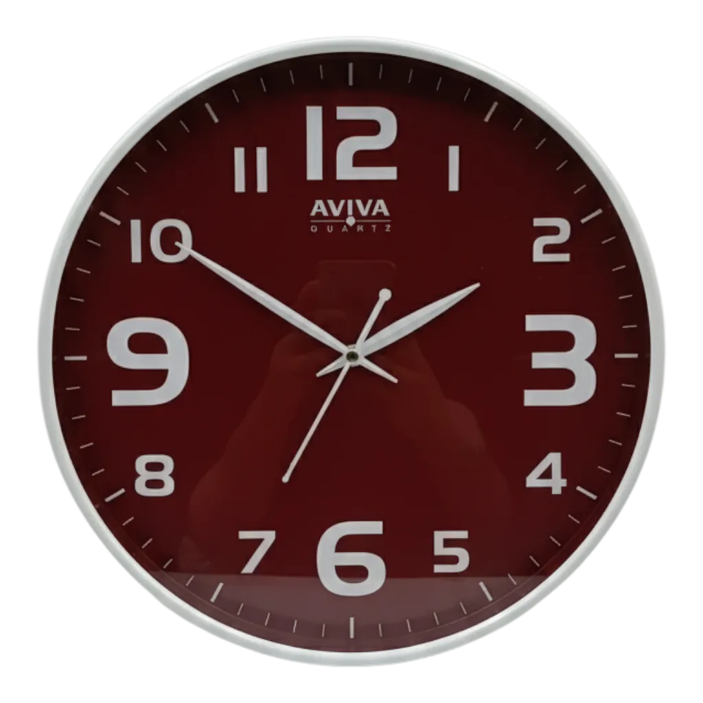 Aviva 039 Modern Analog Wall Clock with Maroon Dial and White Glossy Frame